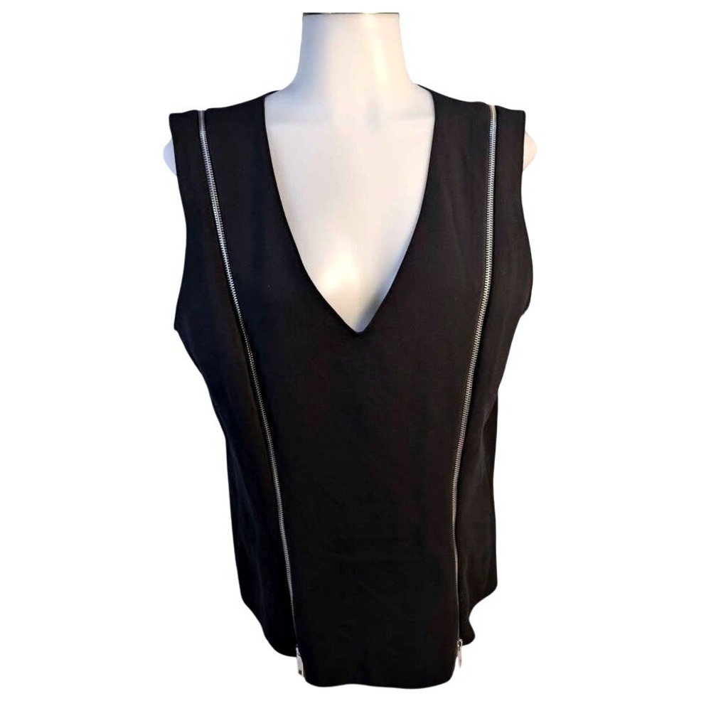 Philosophy Republic Clothing~Women's Large~Black/V-Neck/Zipper Trim/Sleeveless